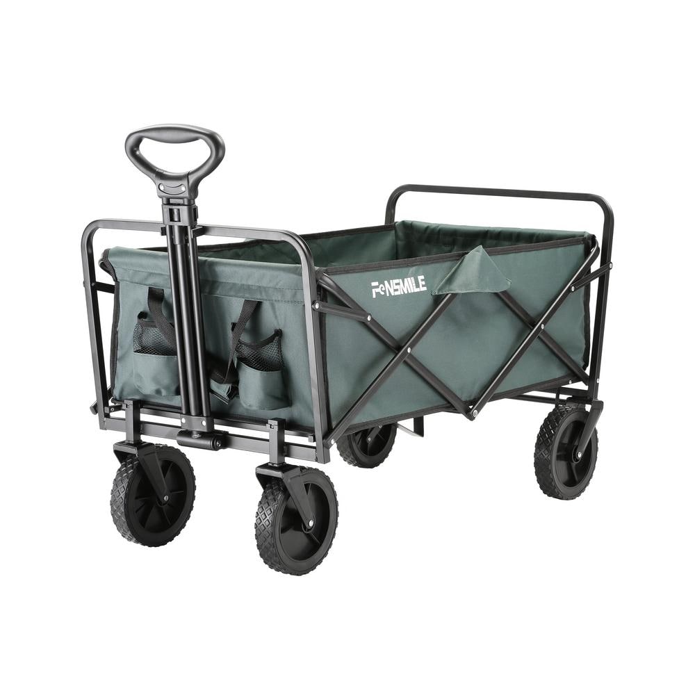 4.06 cu. ft. Fabric Portable Garden Cart with Adjustable Rolling Wheels in Green - Hercitys