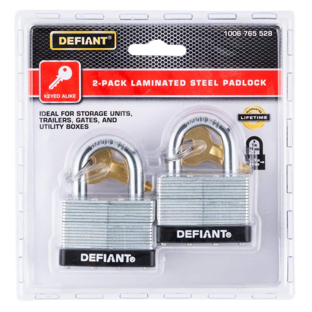 44 mm 1 in. 2-Pack Laminated Steel Shackle Keyed Padlocks (Includes 2 Keys) - Hercitys