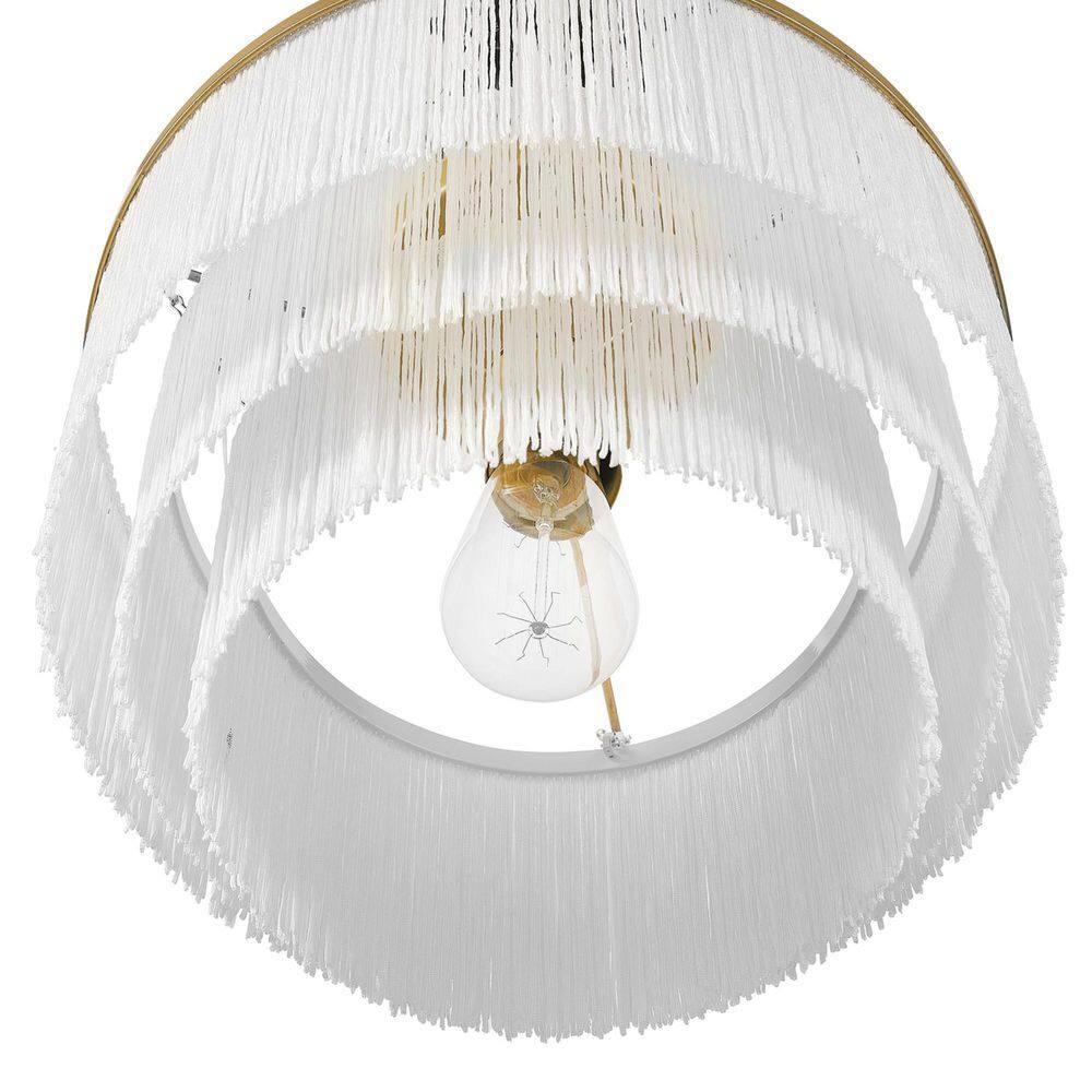 12 in. 1-Light Matte Gold Semi-Flush Mount Ceiling Light with White Fabric Fringe Shade - Hercitys
