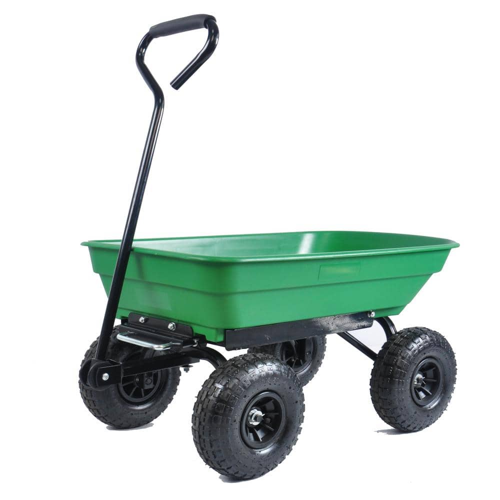 2 cu. ft. Green Folding Plastic Garden Cart with Pneumatic Tire - Hercitys