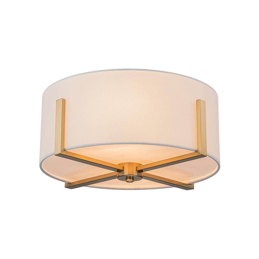 16.93 In. 2-Light Gold Plating Modern Flush Mount Ceiling Light Industrial Semi-Flush Mount With White Fabric Shade - Hercitys