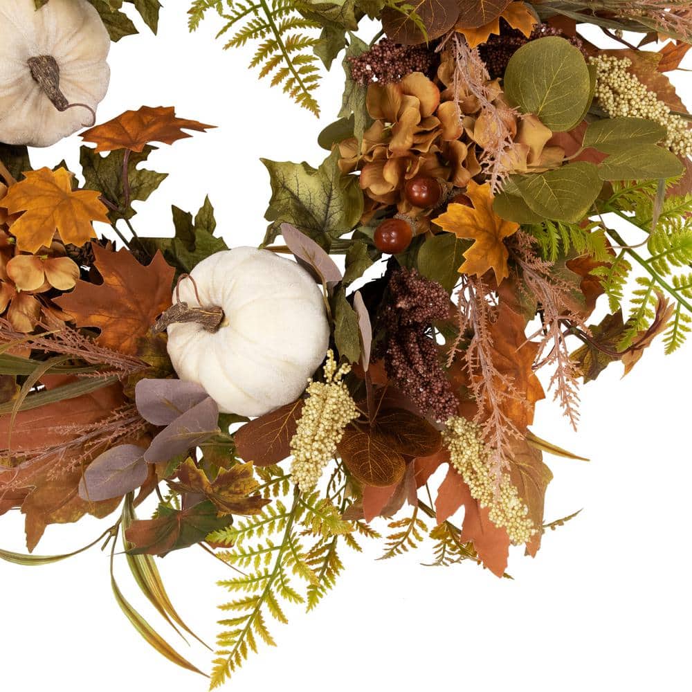 26 in. Unlit Pumpkins and Leaves Artificial Fall Harvest Wreath - Hercitys