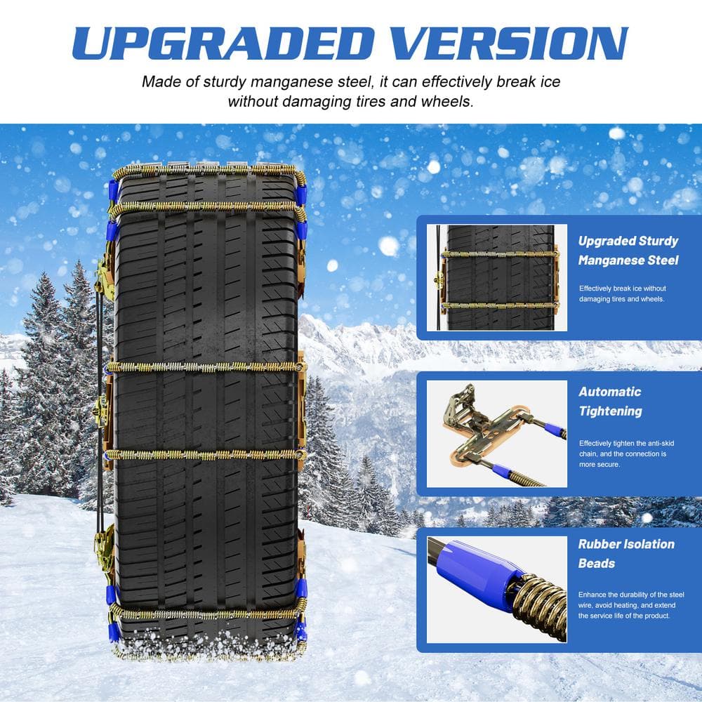 10-Pack Cable Snow Chains Tire Chains for Car Adjustable Emergency Portable Snow Tire Chains for Tire Width 8.5-11.2 in. - Hercitys