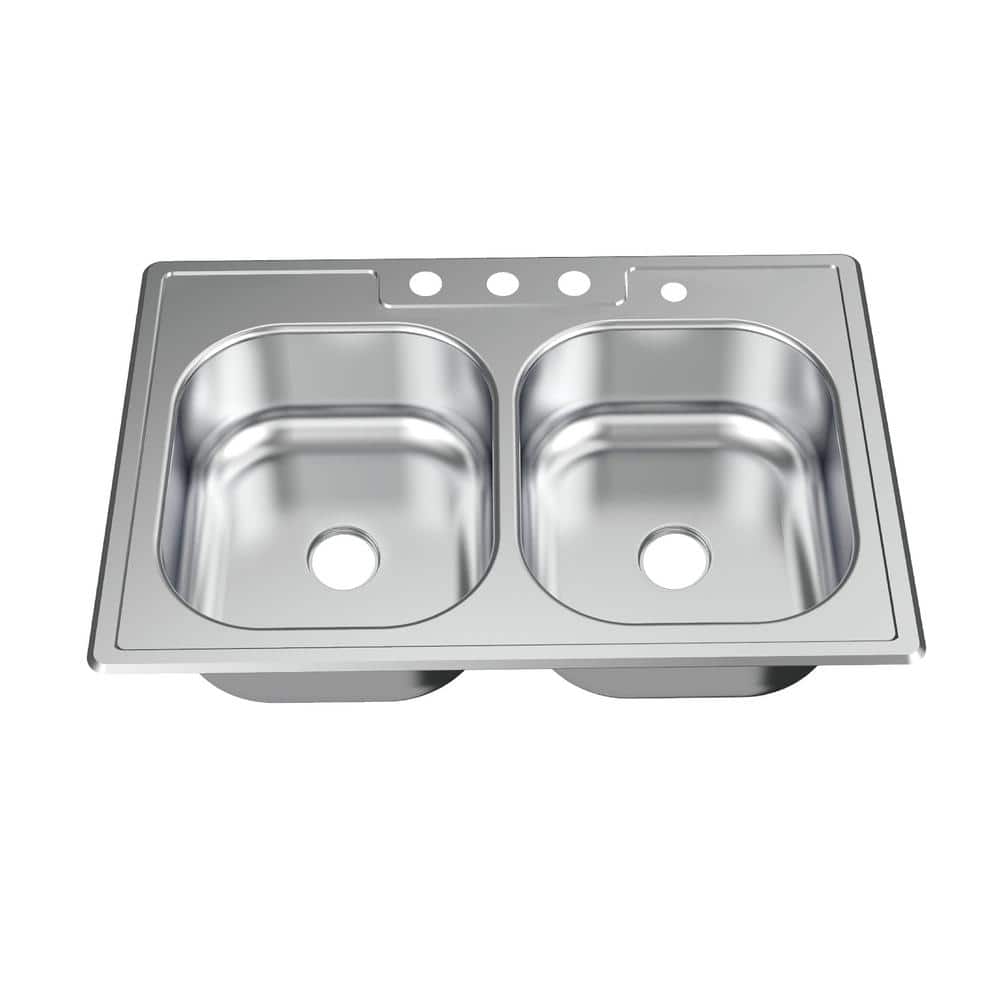 33 in. Drop-In 50/50 Double Bowl 20 Gauge Stainless Steel Kitchen Sink - Hercitys