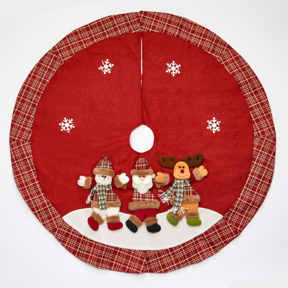 48 in. Moose, Santa and Snowman Embroidered Christmas Tree Skirt - Hercitys