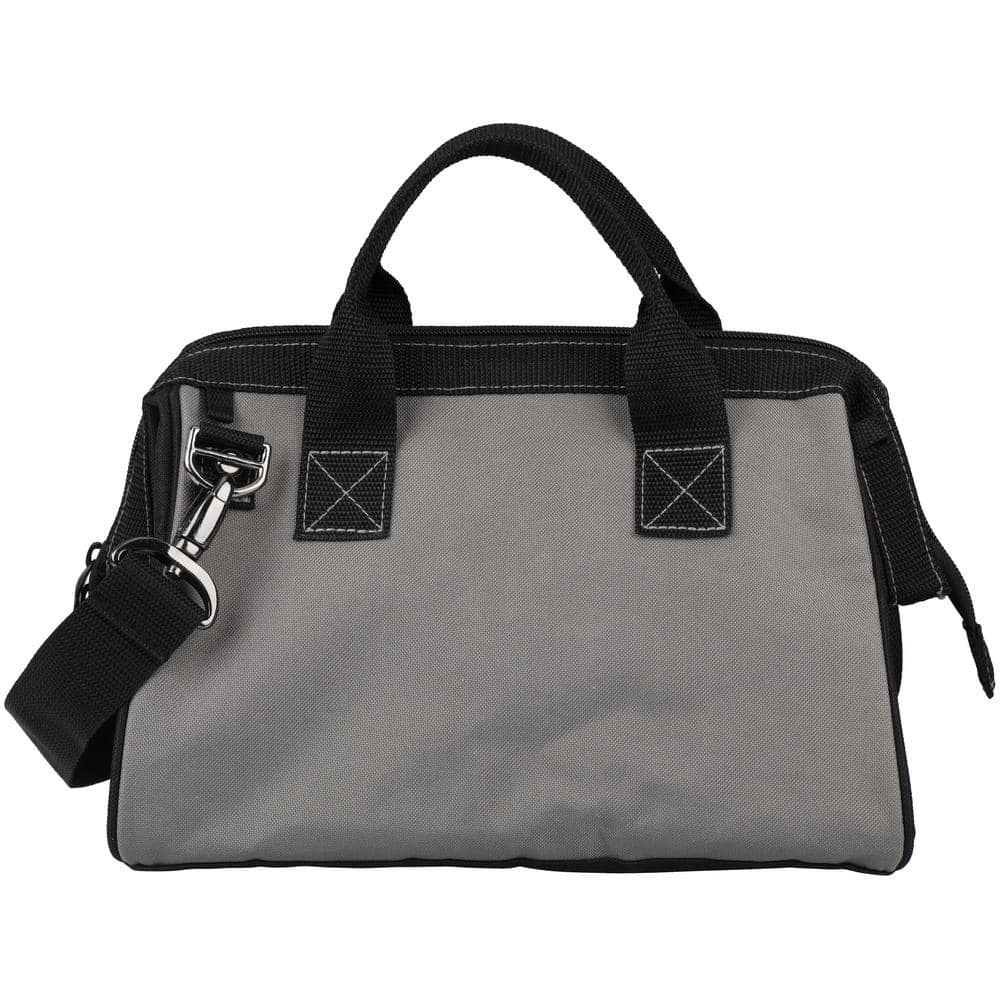 12 in. Black Water-Resistant Tool Bag with Dual Zipper, Adjustable Shoulder Strap - Hercitys