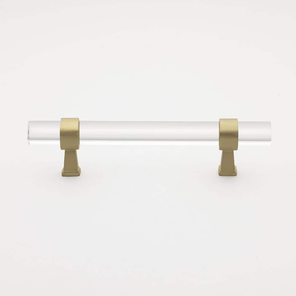 3-3/4 in. Center-to-Center Clear Acrylic Cabinet Drawer Pull with Satin Gold Bases (10-Pack) - Hercitys