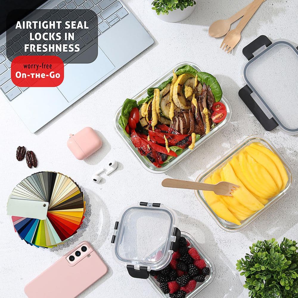 24-Pack Glass Food Storage Containers with Lids - Hercitys