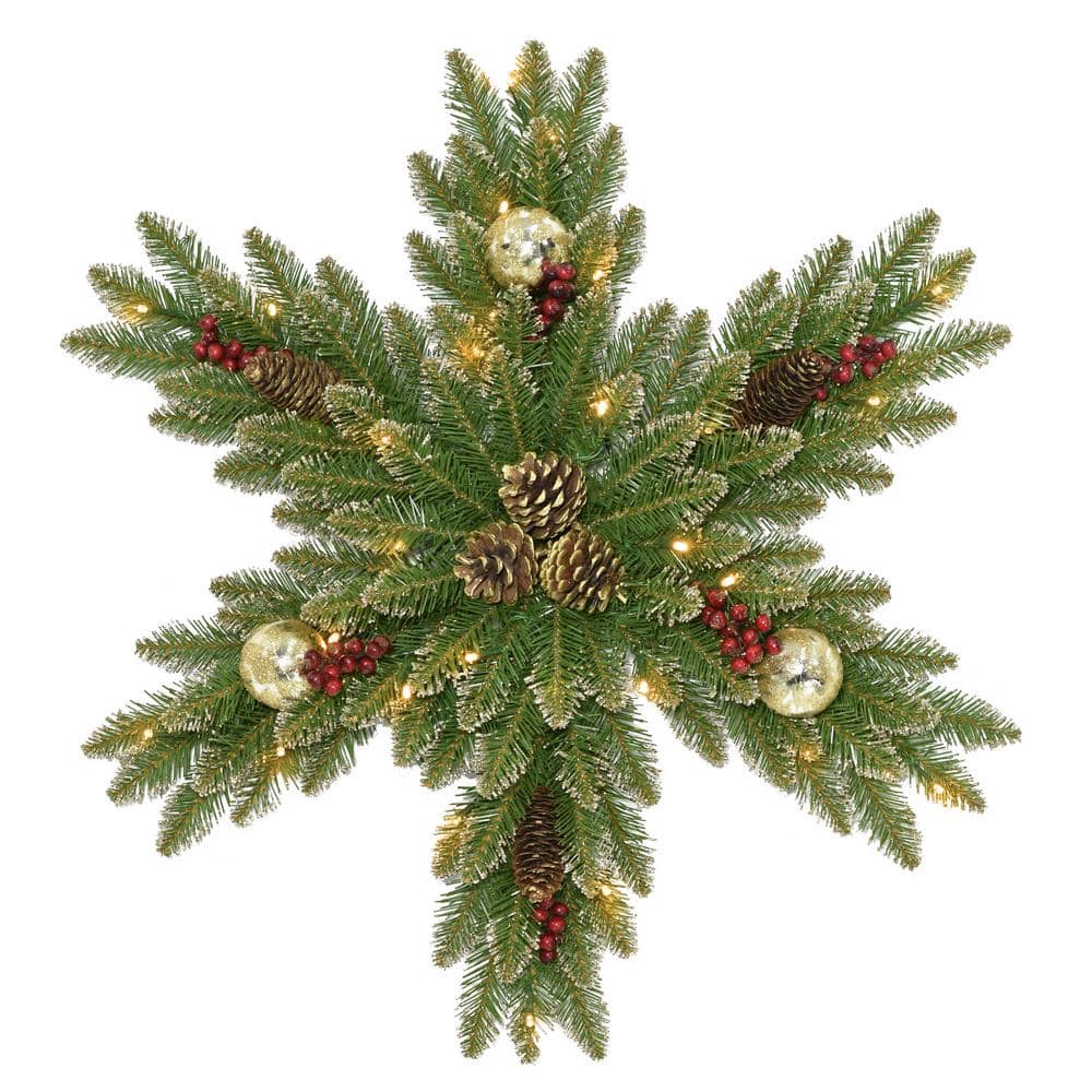 32 in. Glittery Gold Dunhill Fir Snowflake with Battery Operated LED Lights - Hercitys