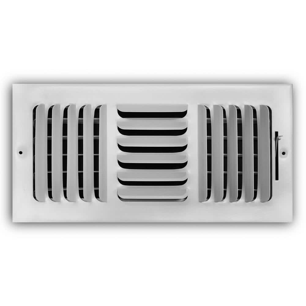 14 in. x 6 in. 3-Way Steel Fixed Curved Blade Wall/Ceiling Register in White - Hercitys