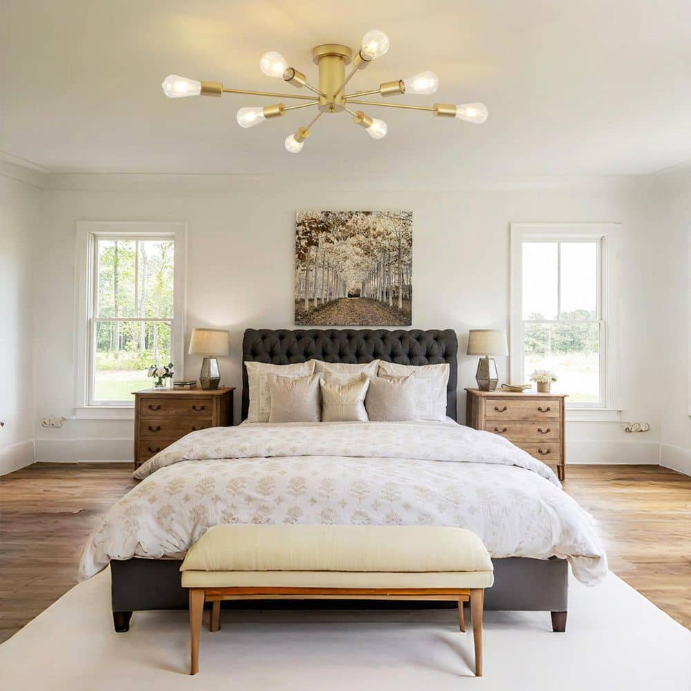 30.07 in. 8-Light Gold Sputnik Transitional Flush Mount Ceiling Lights - Hercitys