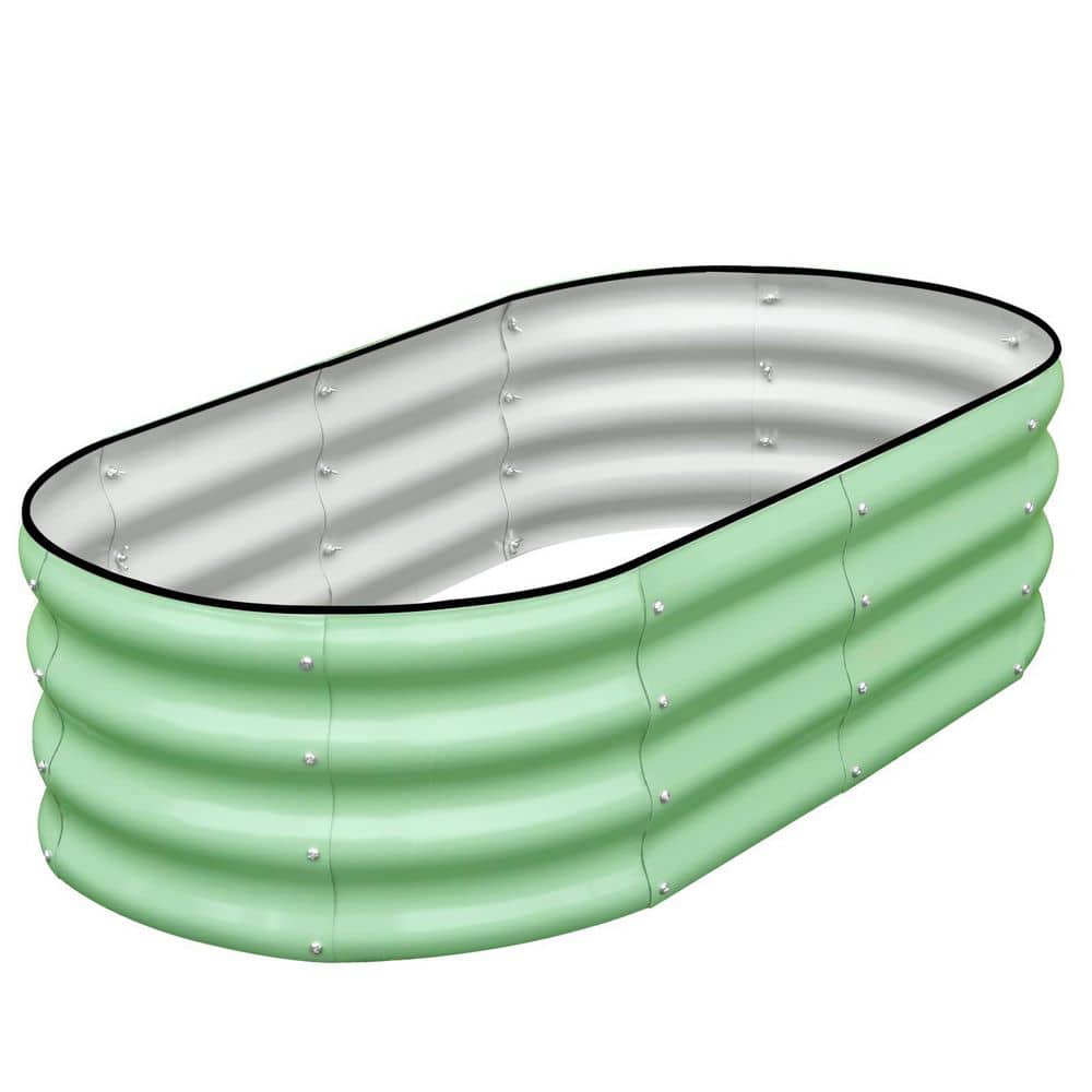 4 x 2 x 1 ft. Oval Galvanized Steel Outdoor Planter Box, Raised Garden Bed for Planting Outdoor Plants Vegetables, Green - Hercitys