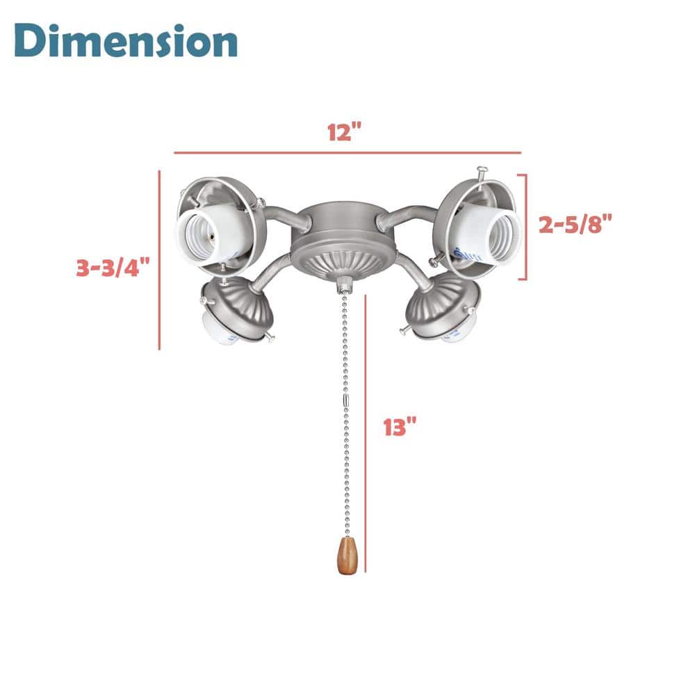 4-Light 9 in. Brushed Nickel Ceiling Fan Fitter Light Kit with Pull Chain (1-Pack) - Hercitys