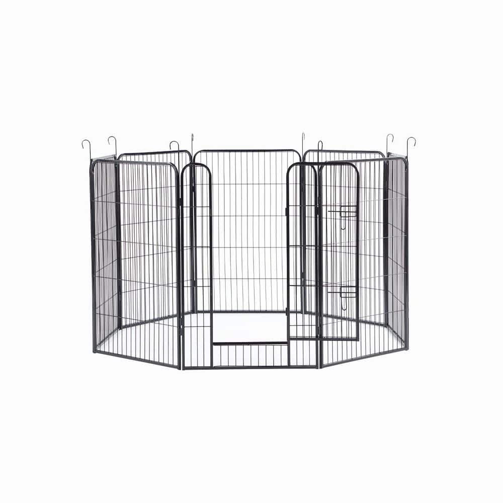 39.1 in. H Black Metal Garden Fence Pet Fence for Garden and Animals, 8-Panels - Hercitys