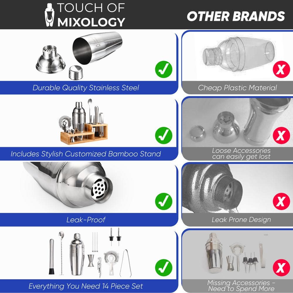 14-Piece Stainless Steel Bartender Kit – Bar Set Cocktail Shaker Set – Cocktail Kit Set – Bartending Kit - Hercitys