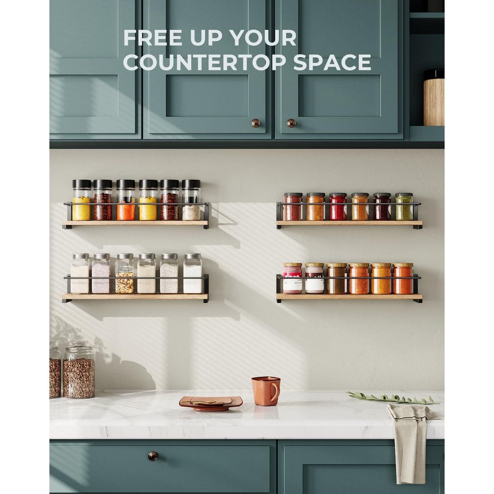 15.7 in. Rustic Wood Wall Mounted Spice Rack, Hanging Rack for Kitchen (4-Pack) - Hercitys