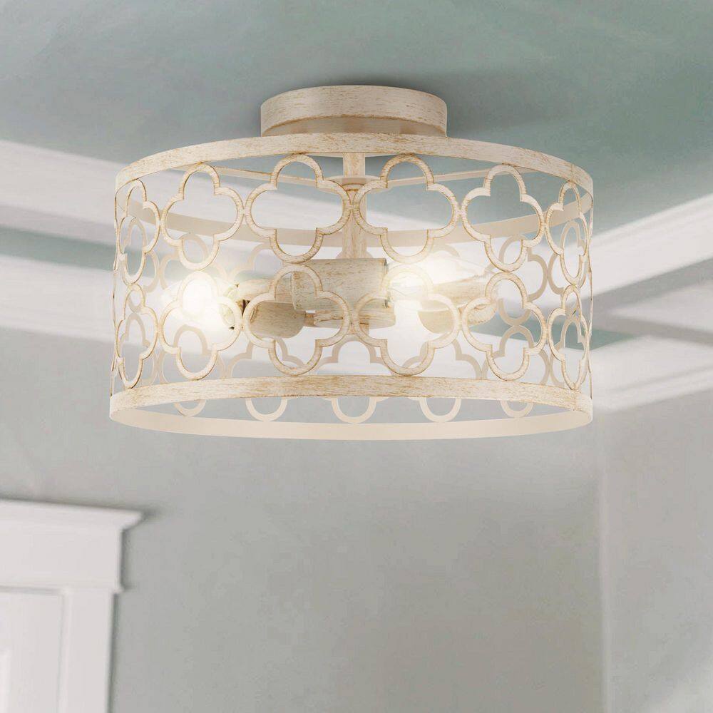 12 in. 3-Light Distressed White Semi Flush Mount Ceiling Light - Hercitys