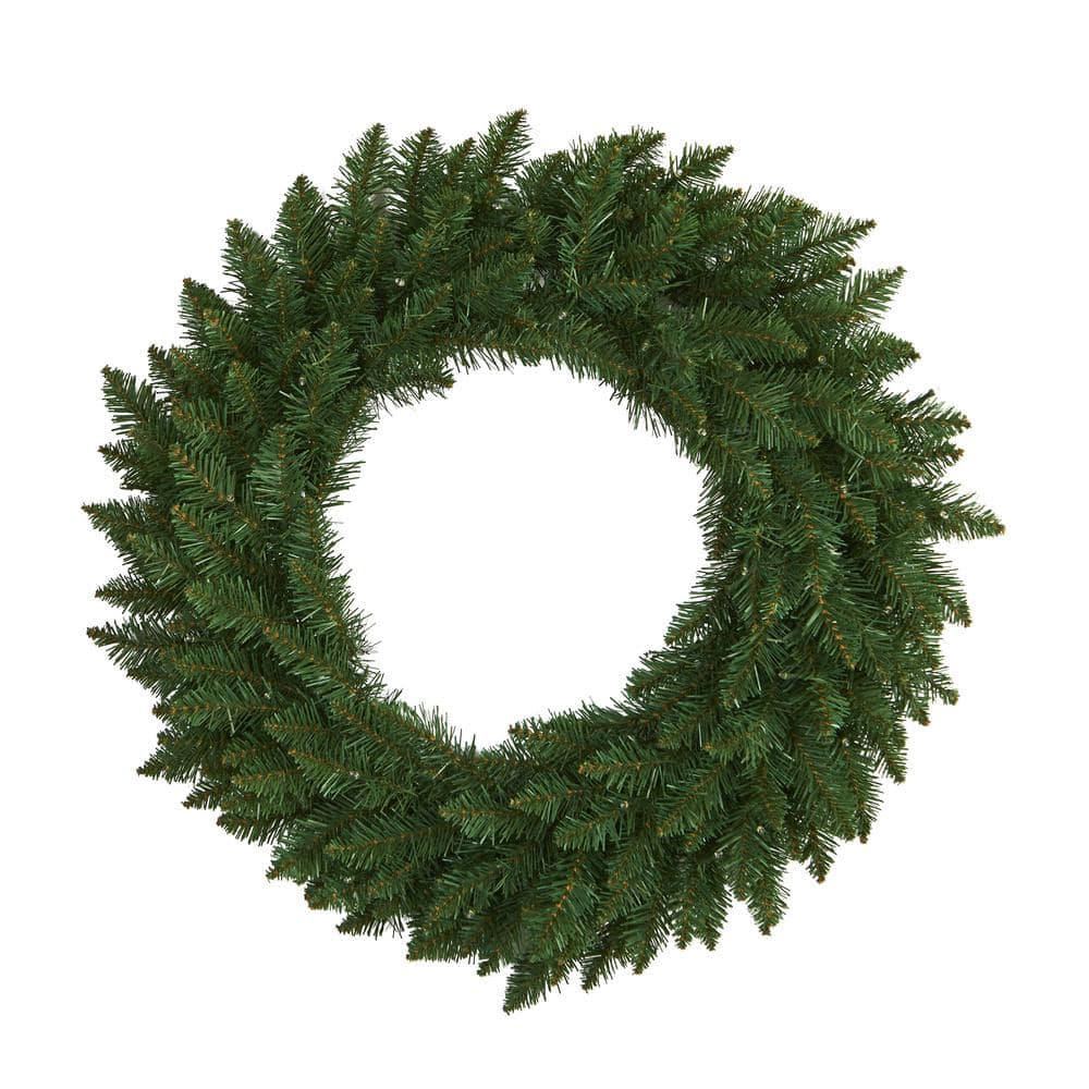 24 in. Pre-Lit Green Pine Artificial Christmas Wreath with 35 Clear LED Lights - Hercitys