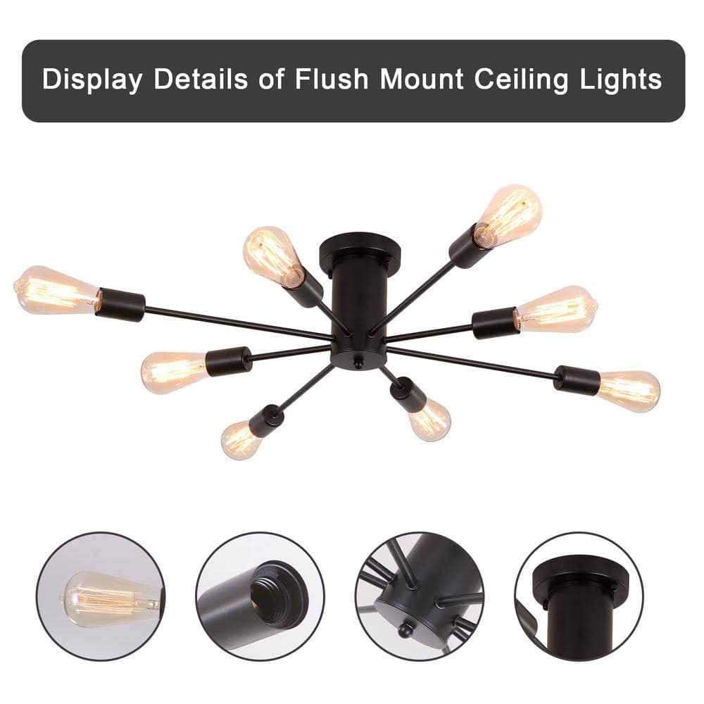 30.07 in. 8-Light Black Sputnik Transitional Flush Mount Ceiling Lights - Hercitys
