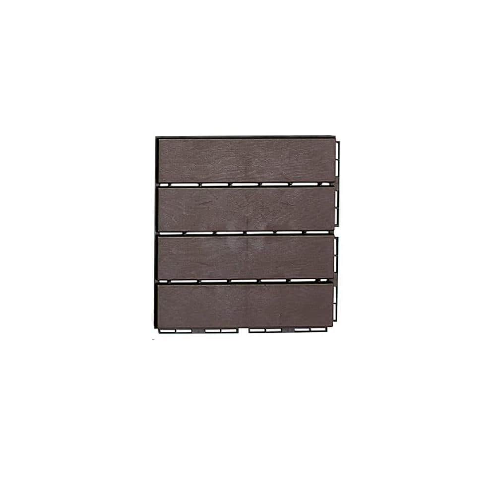 12 in. x 12 in. x 0.79 in. Outdoor Square Plastic Interlocking Flooring Composite Decking Tiles in Dark Brown (Pack-9) - Hercitys