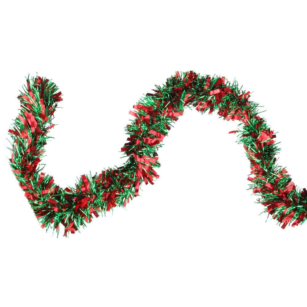 50 ft. Festive Shiny Red and Green Christmas Tinsel Garland – Unlit – 6 Ply - Hercitys