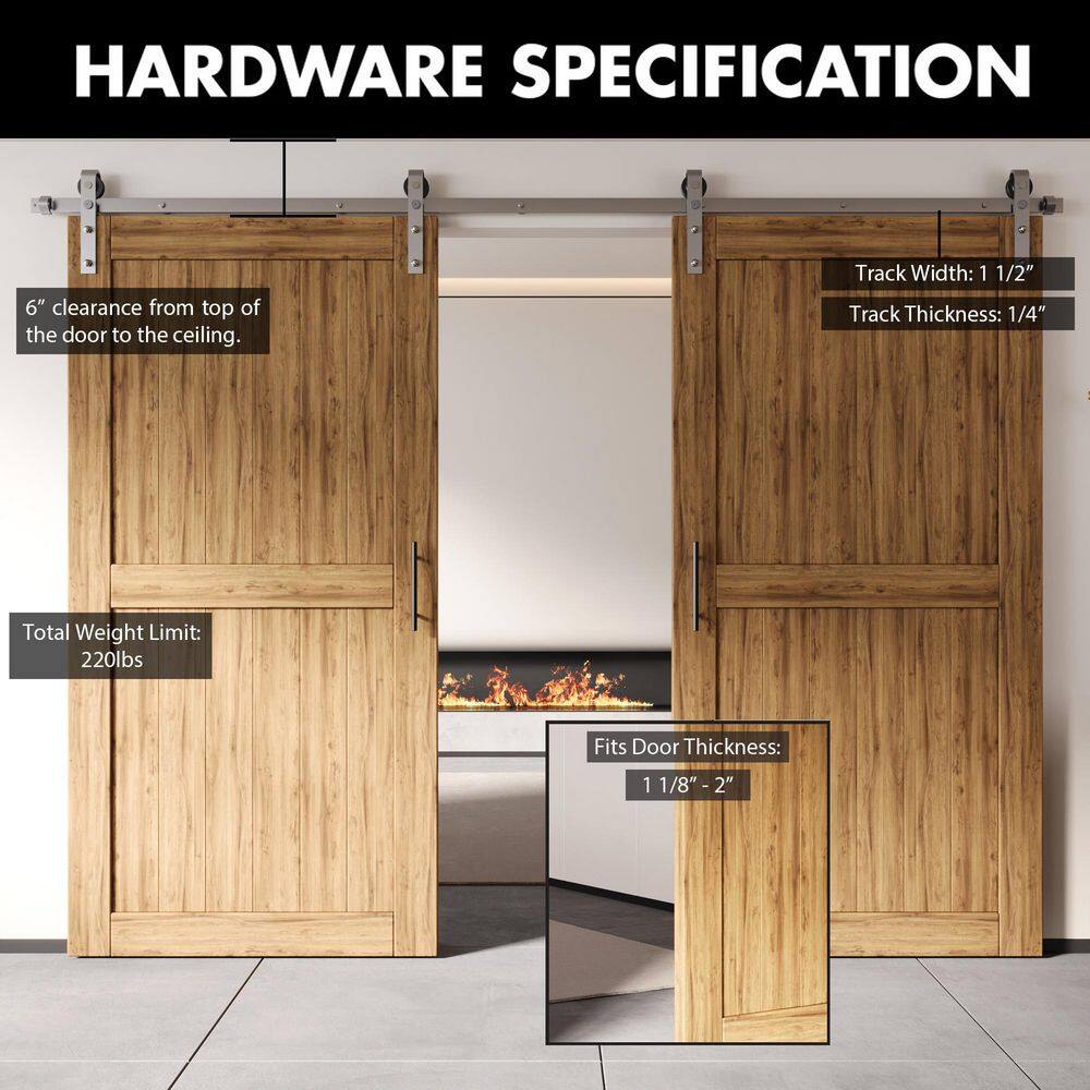 5.5 ft./66 in. Brushed Nickel Non-Bypass Sliding Barn Door Track and Hardware Kit for Double Doors - Hercitys