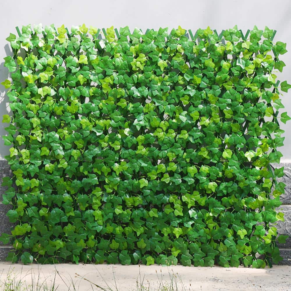 130 x 11.8 in. Expandable Plastic Garden Fence Artificial Leaves Privacy Screen Panel for Balcony Patio Ivy - Hercitys