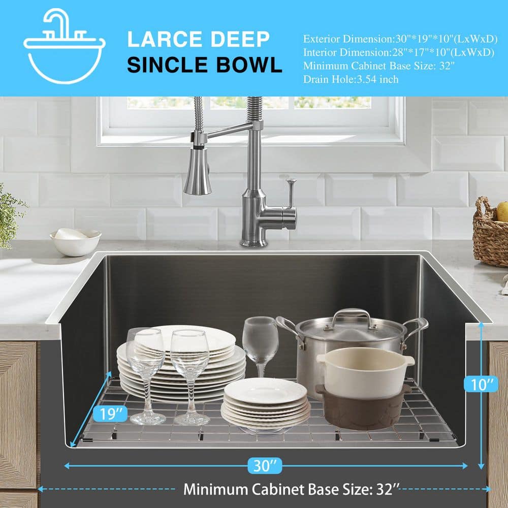 30 in. Drop-In/Undermount Single Bowl 16 Gauge Gunmetal Black 304 Stainless Steel Kitchen Sink with Accessories - Hercitys