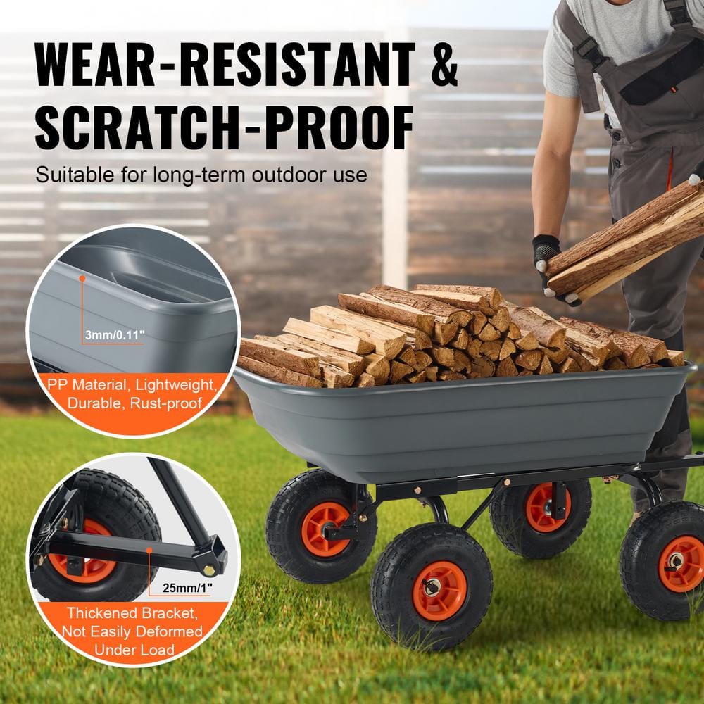 4 cu. ft. Dump Cart Poly Steel Frame Dump Wagon with 2 in 1 Convertible Handle Garden Cart 600 lbs. Capacity - Hercitys