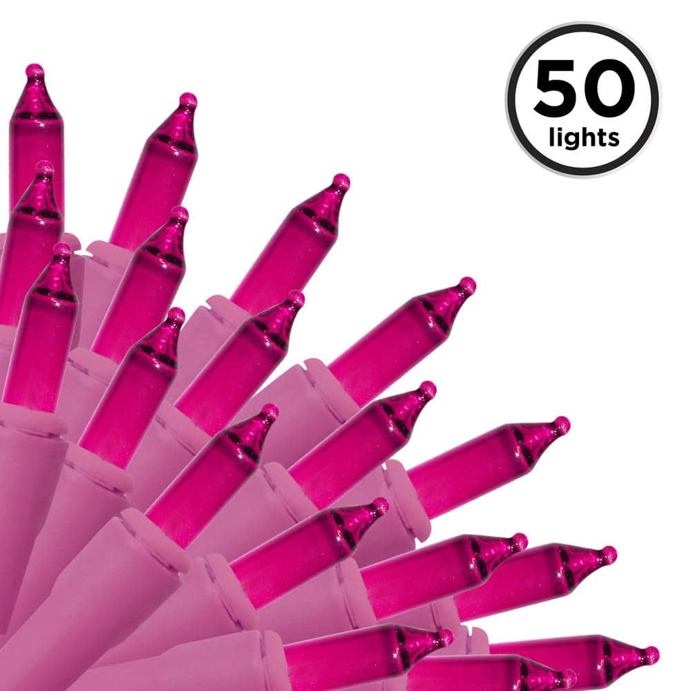 50-Light Designer Series Pink Mini Lights, Pink Wire - Hercitys