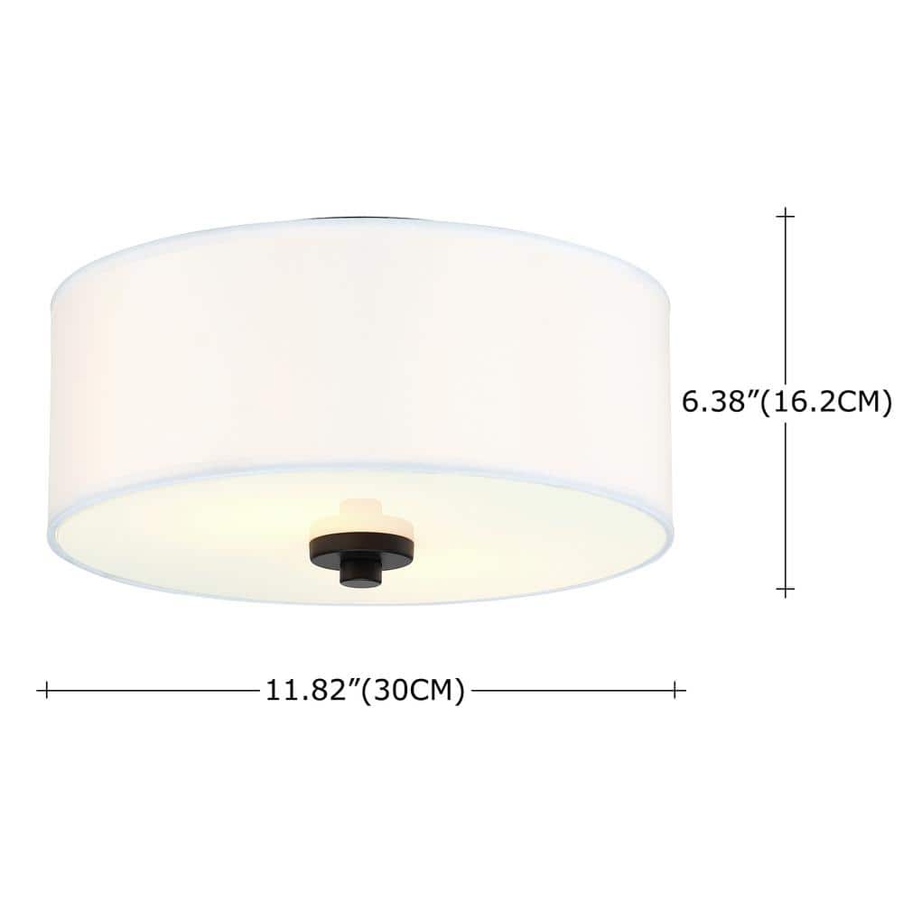 12 in. 2-Light Modern Flush Mount Ceiling Light with 2-Tier Fabric Shade - Hercitys