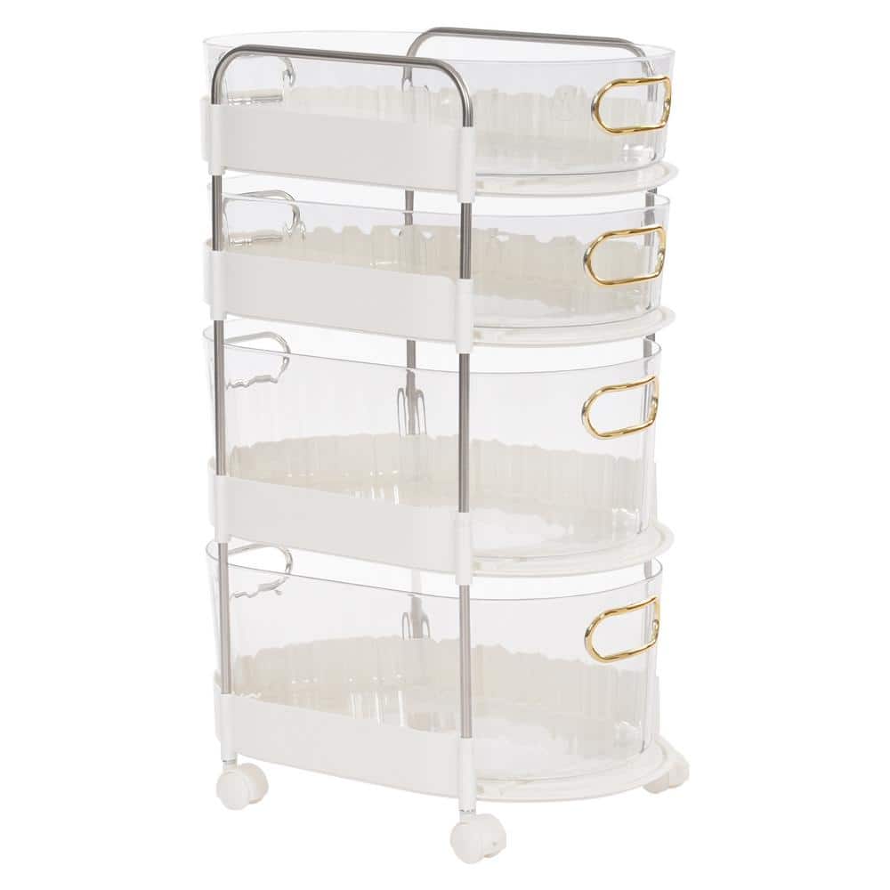15.6 in. W x 24 in. H x 9.4 in. D White Pull-Out 4-Drawer Storage Rolling Cart with Universal Wheels - Hercitys