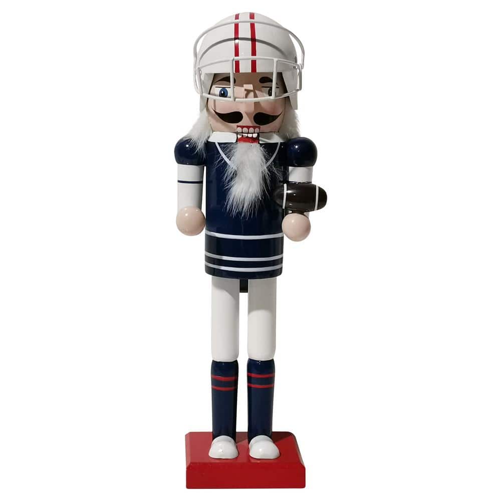 14 in. Red and White Wooden Christmas Nutcracker Football Player - Hercitys