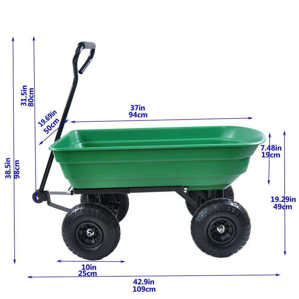 3.2 cu.ft. Metal Garden Cart with Steel Frame and Pneumatic Tire, Grass Green - Hercitys