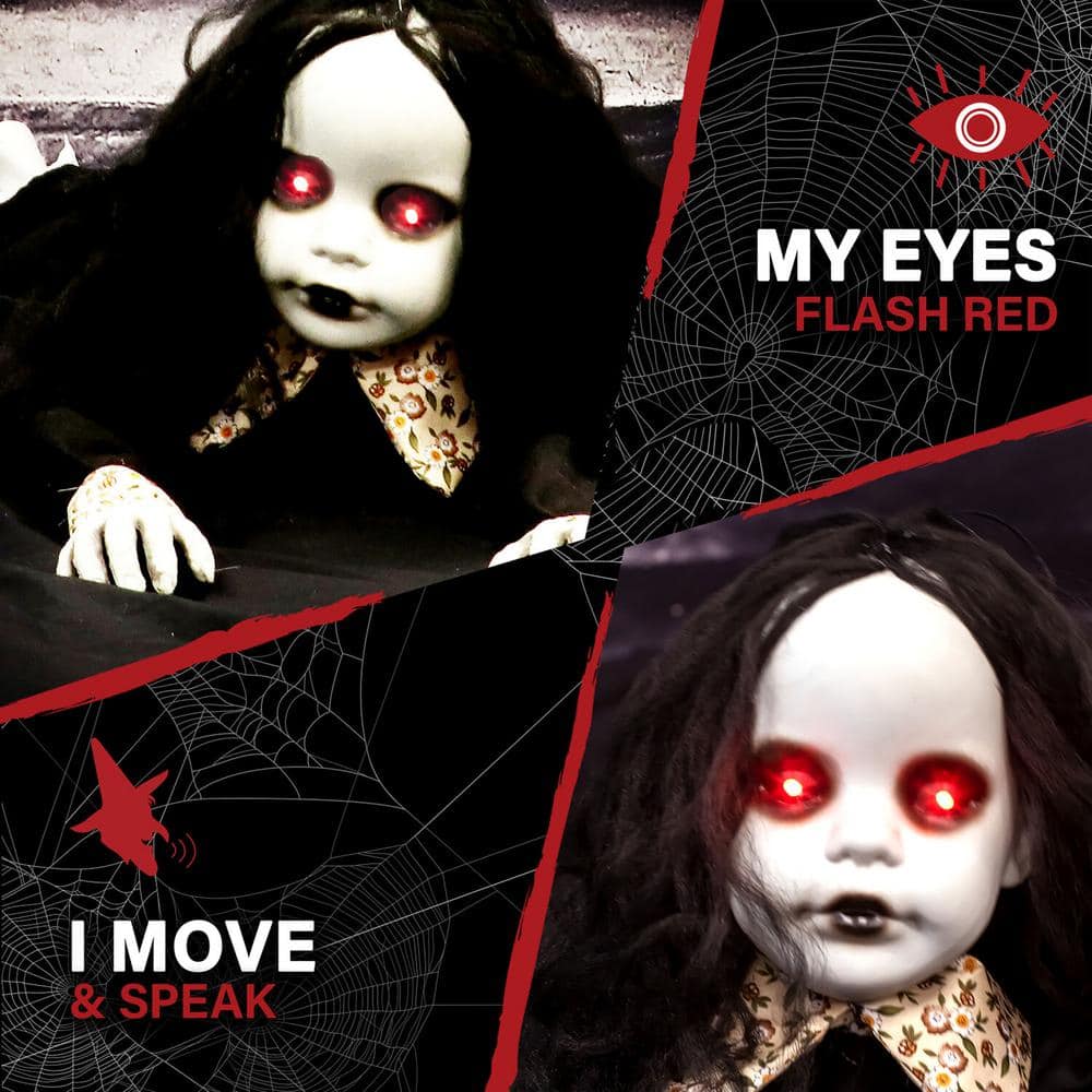 29 in. Creepy Dawn The Animated Crawling Zombie Girl, Indoor or Covered Outdoor Halloween Decoration, Battery Operated - Hercitys