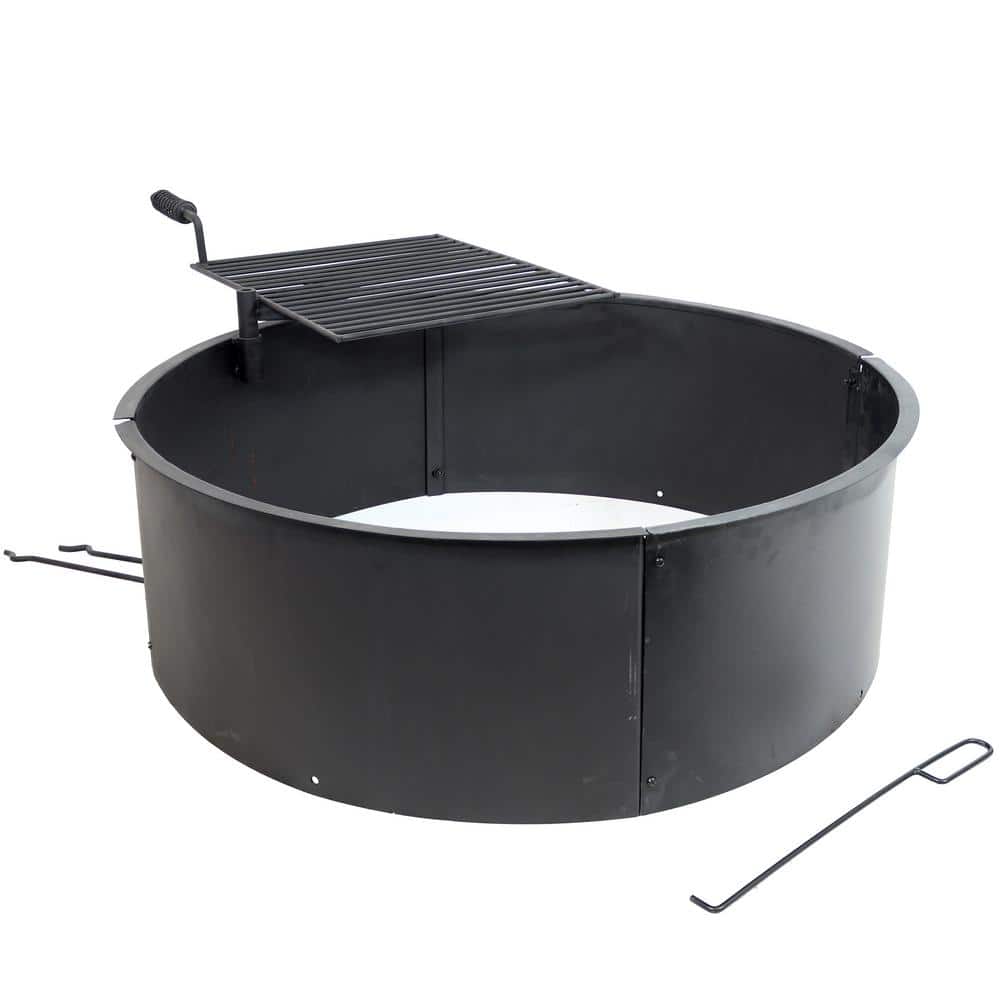 36 in. Round Steel Wood Burning Fire Pit Kit with Rotating Cooking Grate - Hercitys