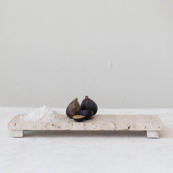 12 in. Scandinavian Beige Travertine Footed Serving Board - Hercitys