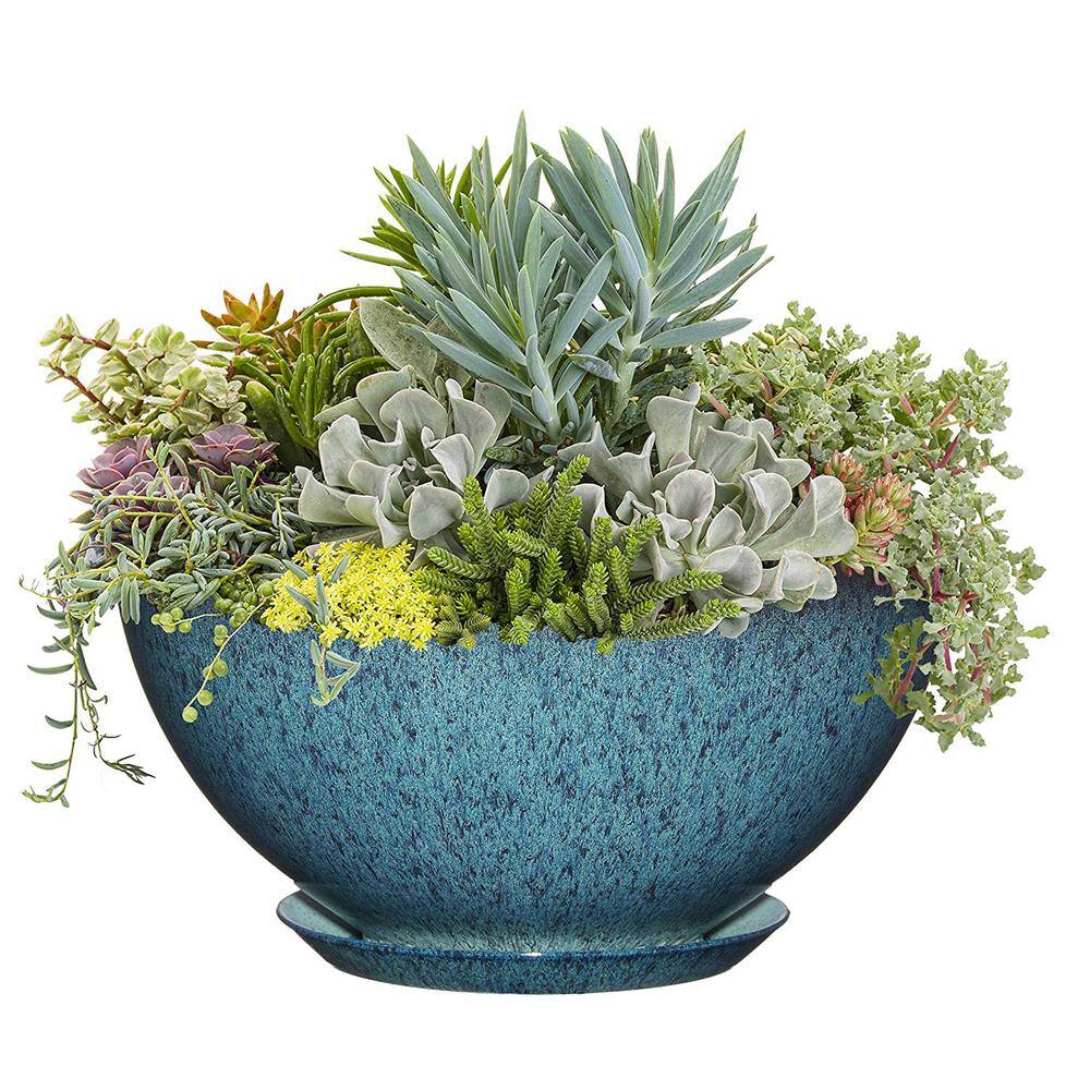 10 in. Indigo Speckle Rosie Bowl Resin Planter - Hercitys
