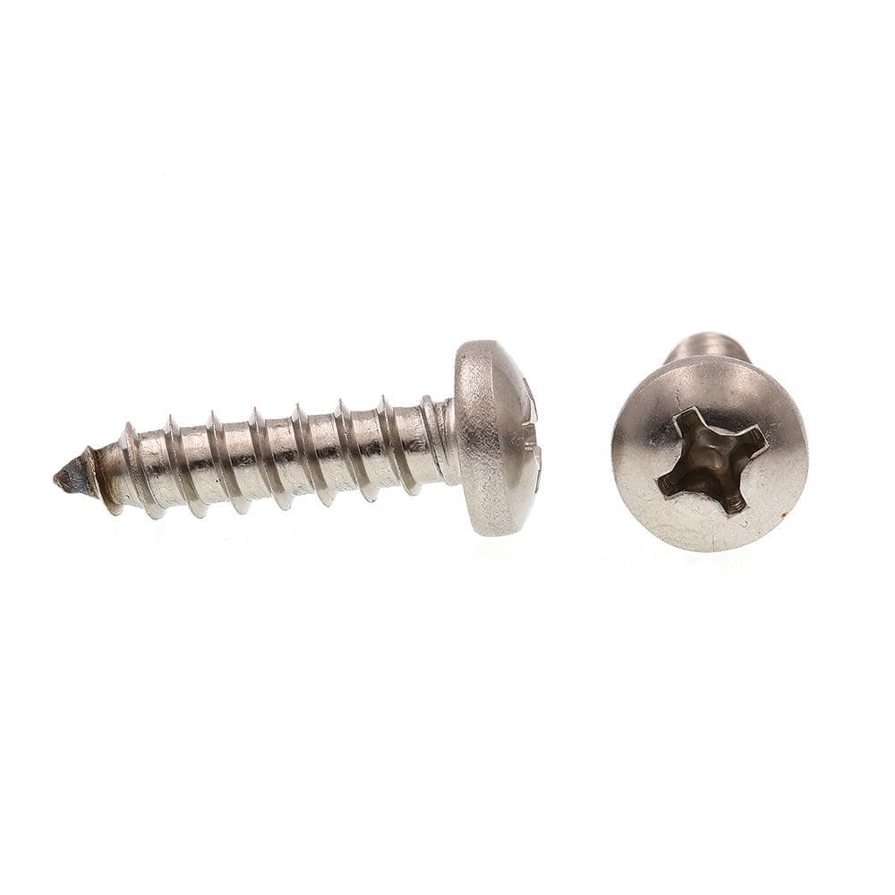 #14 x 1 in. Grade 18-8 Stainless Steel Self-Tapping Pan Head Phillips Drive Sheet Metal Screws (25-Pack) - Hercitys