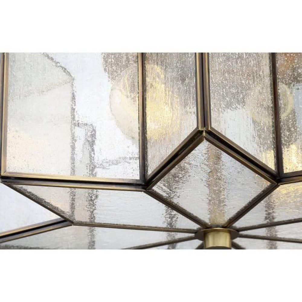 16 in. W x 7 in. H 2-Light Natural Brass Semi-Flush Mount Ceiling Light with Clear Seeded Glass Shade - Hercitys