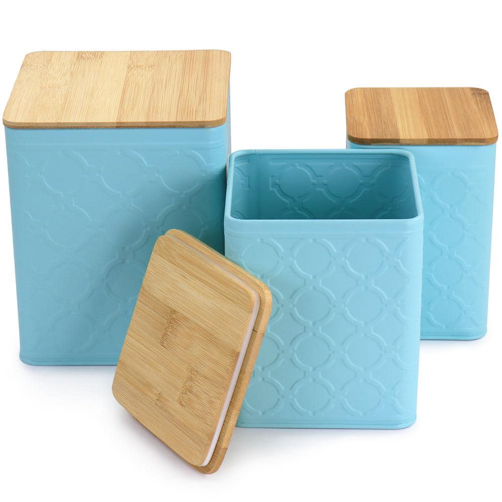 3-Piece Square Iron Canister Set in Turquoise - Hercitys