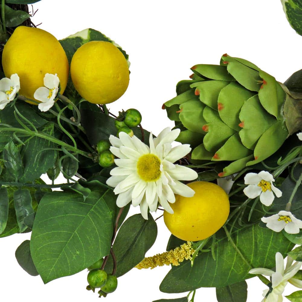 22 in. Daisy, Artichoke and Lemon Wreath - Hercitys