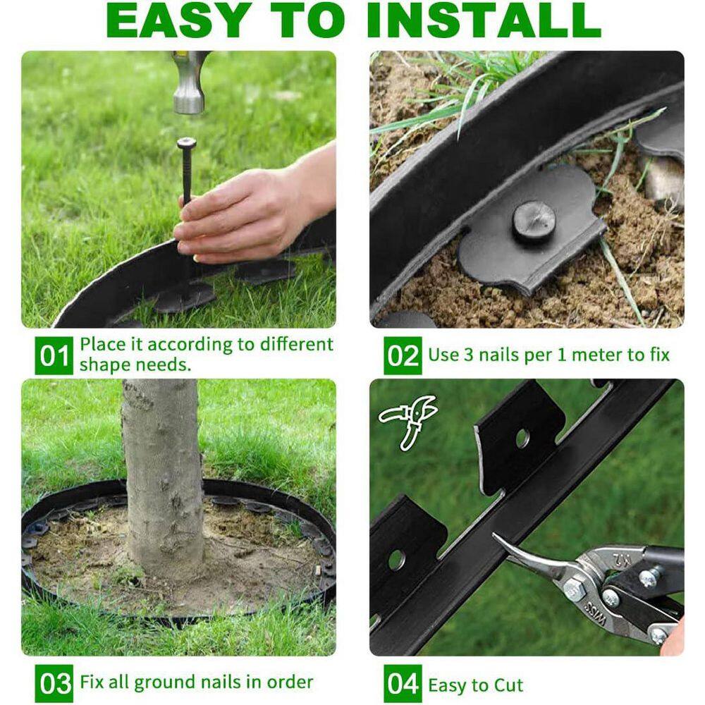 33ft x 4in Flexible PE Landscape Edging with 30pcs Nylon Spikes, Black - Hercitys