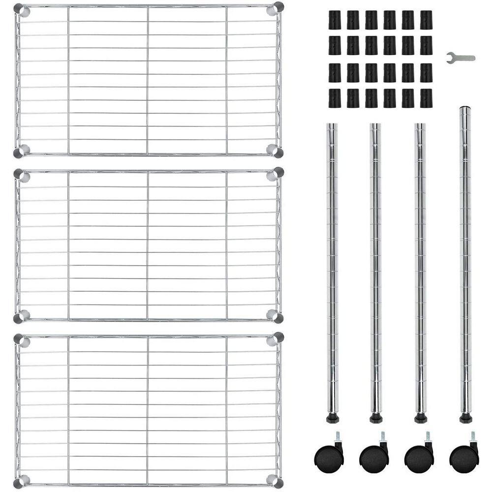 3 Tier Heavy Duty 3-Shelf Shelving Unit for Kitchen in Silver - Hercitys