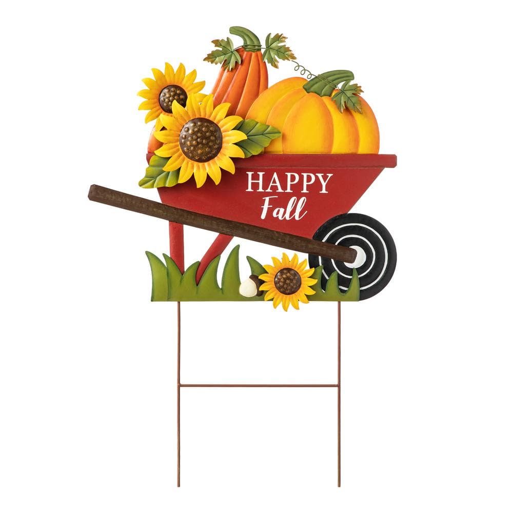 30 in. H Fall Metal Wheel Barrow Pumpkin Yard Stake - Hercitys