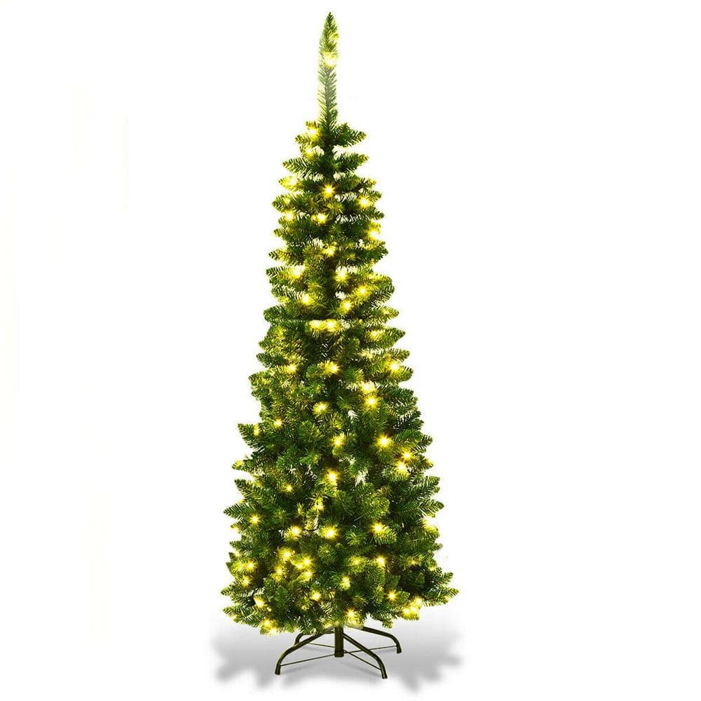 4.5 ft. Pre-Lit LED Fir Pencil Slim Artificial Christmas Tree - Hercitys