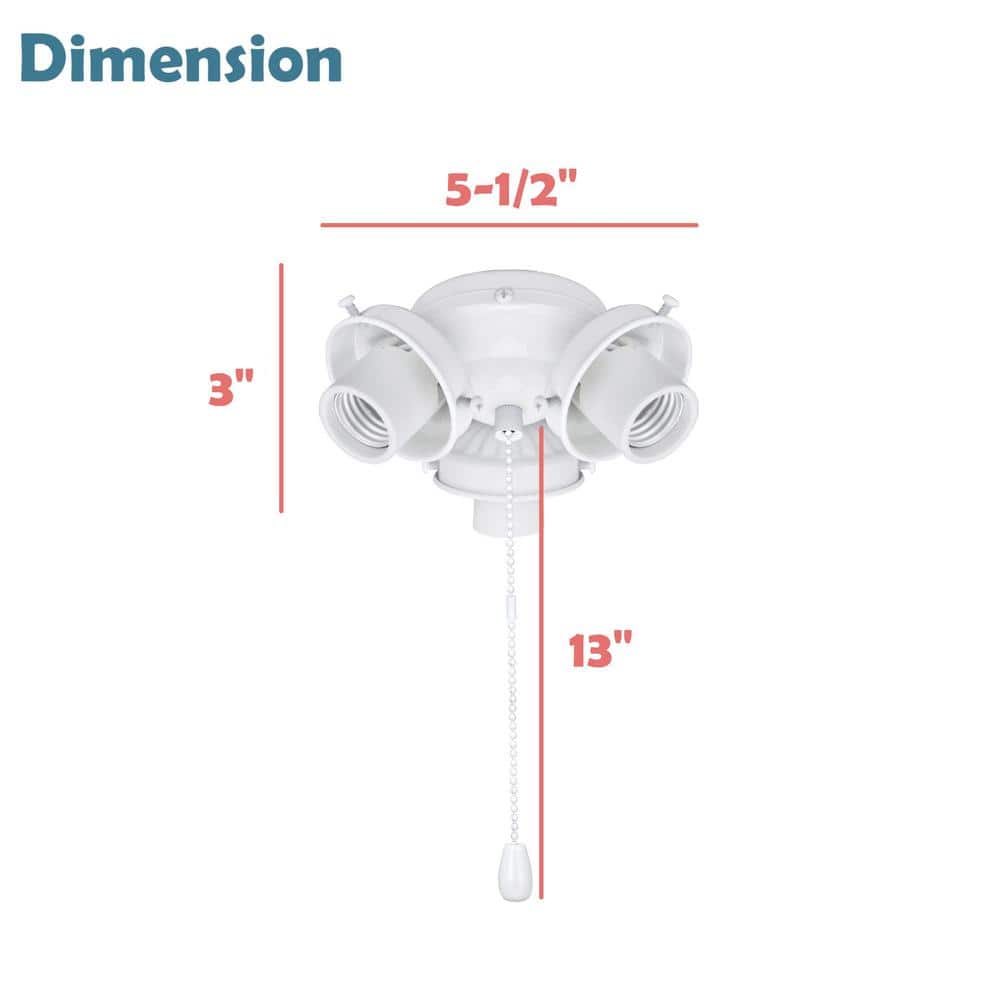 3-Light 5-1/2 in. Painted White Ceiling Fan Fitter Light Kit with Pull Chain (1-Pack) - Hercitys