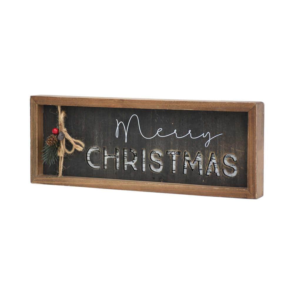 5.87 5 in. Brown Frame Black Background Wood Merry Christmas Tabletop Sign - Hercitys