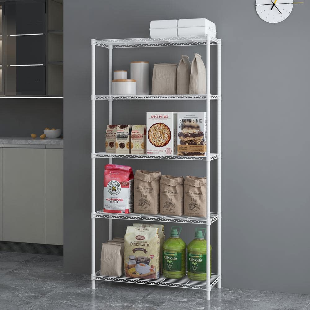 5-Tier Steel Wire Shelving Unit White Coating Finish - Hercitys