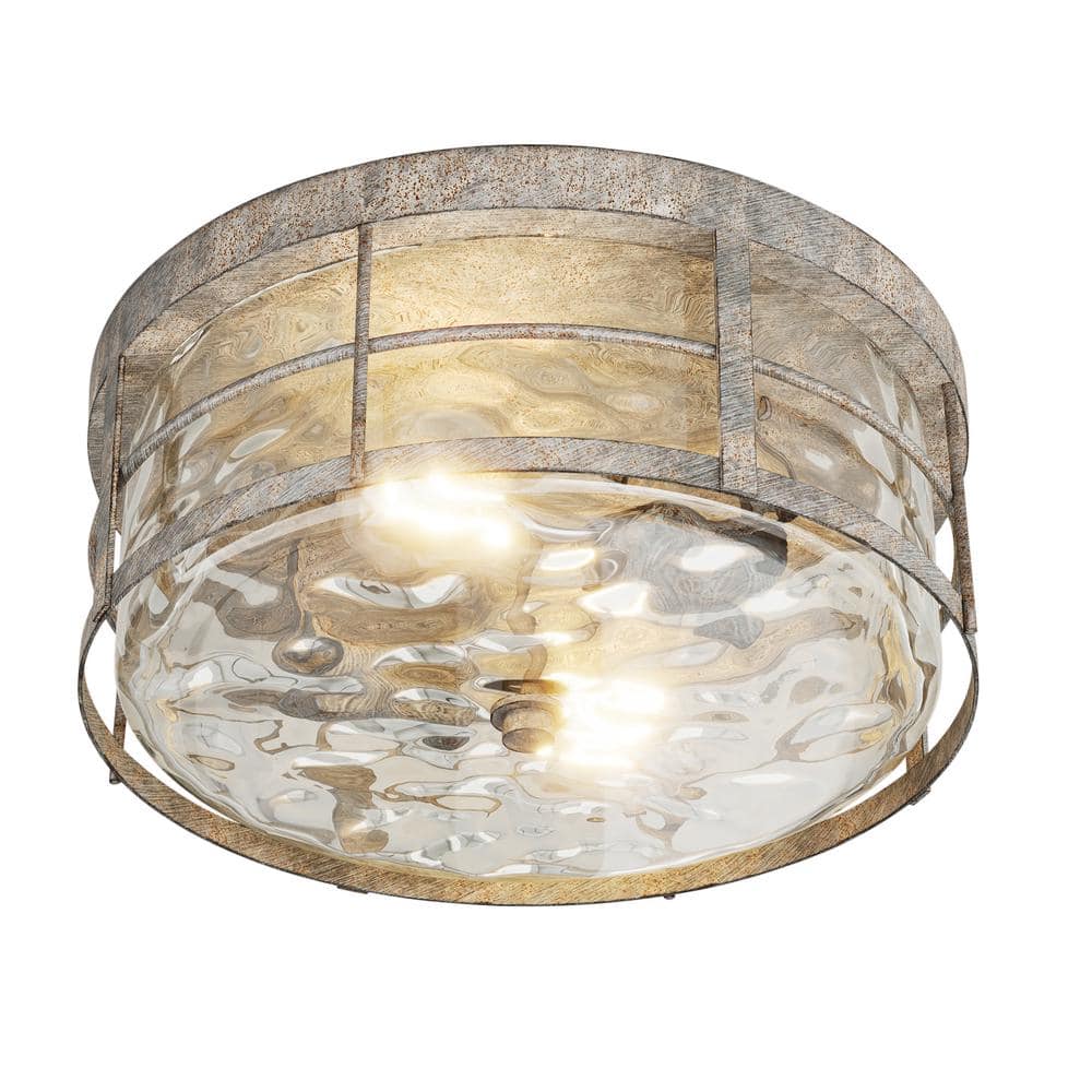 12.99 in. 2-Light Industrial Rustic Flush Mount Ceiling Light Fixture with Glass Shade - Hercitys